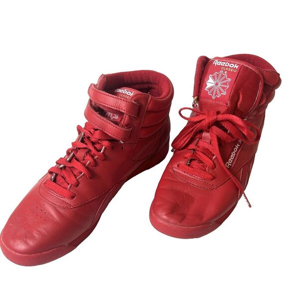 Vintage Reebok Freestyle High Tops 1980s Retro Red Womens Size 7 Lace Up Sneaker - Picture 3 of 11